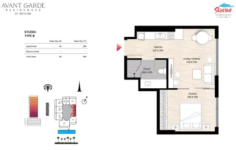 Avant Garde Residences floor plan, Studio, 395–469 sq ft