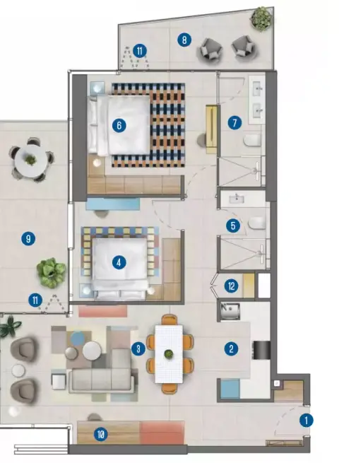 Rove Home By IRTH floor plan, 2 Bed, 1,205–1,343 sq ft