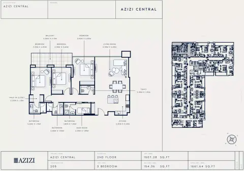 Azizi Central floor plan, 3 Bed, 1,661–3,079 sq ft