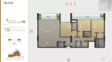 Olaia Residences floor plan, 3 Bed, 2,163–2,322 sq ft