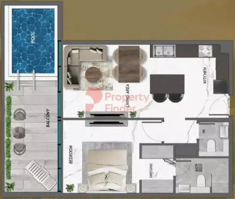 Samana Golf Views floor plan, 1 Bed