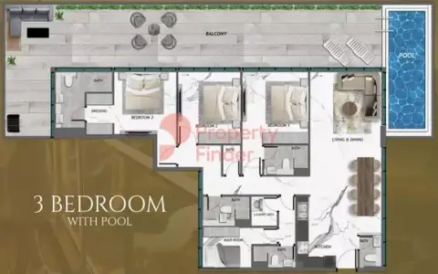 Samana Golf Views floor plan, 3 Bed