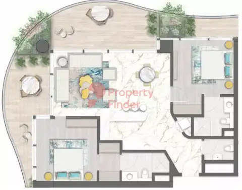 ChicÂ Tower floor plan, 2 Bed