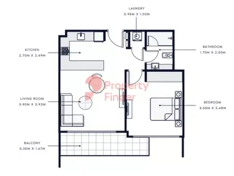 Azizi Amber floor plan, 1 Bed, 645–796 sq ft