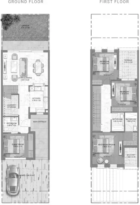 Damac Lagoons - Mykonos floor plan, 4 Bed, 2,282–2,283 sq ft