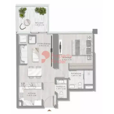 Elegance Tower By Damac floor plan, 1 Bed