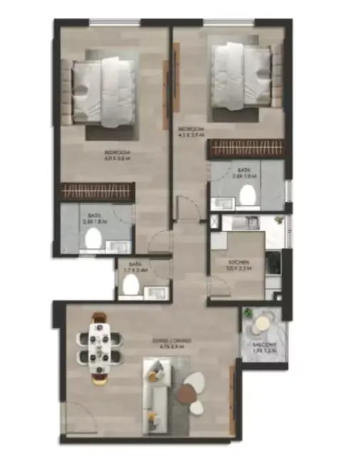 Floor plan, 2 Bed