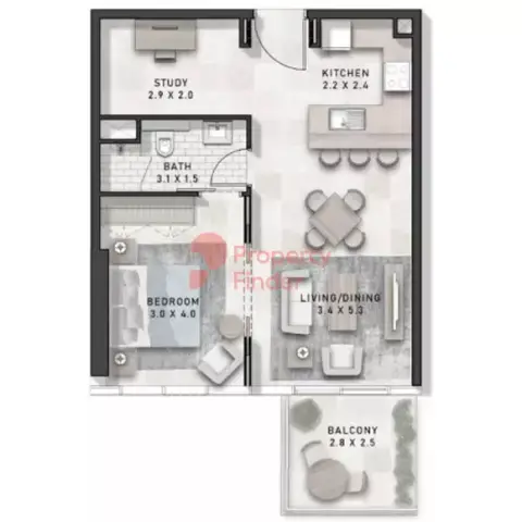 Golf Gate floor plan, 1 Bed