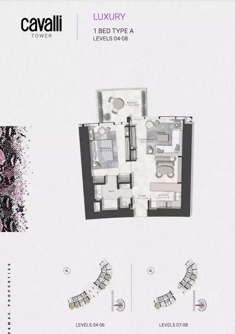 Cavalli Tower floor plan, 1 Bed