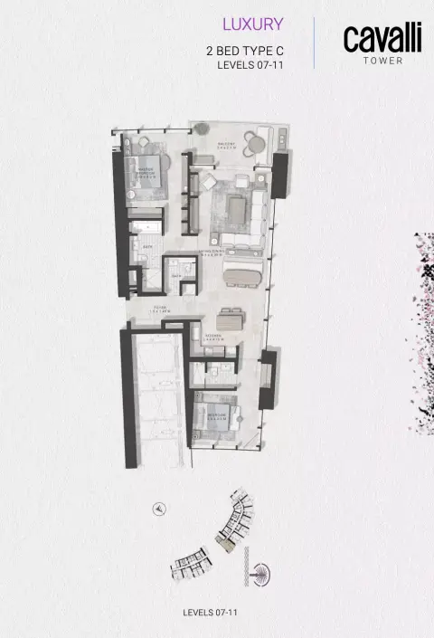 Cavalli Tower floor plan, 2 Bed