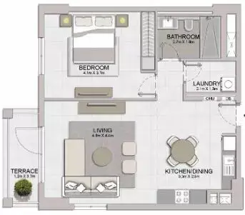 La Sirene Phase1 By Meraas floor plan, 1 Bed, 797–826 sq ft