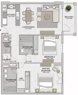 La Sirene Phase1 By Meraas floor plan, 2 Bed, 1,200–1,653 sq ft