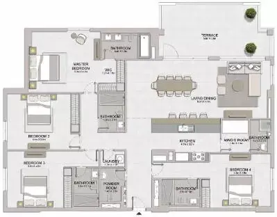 La Sirene Phase1 By Meraas floor plan, 4 Bed, 2,593–2,801 sq ft