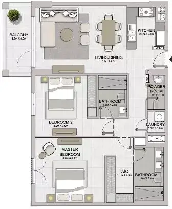 La Sirene Phase1 By Meraas floor plan, 2 Bed, 1,201–1,660 sq ft