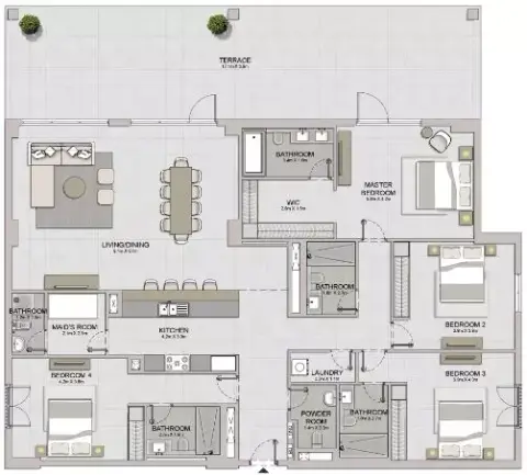 La Sirene Phase1 By Meraas floor plan, 4 Bed, 3,210–3,448 sq ft