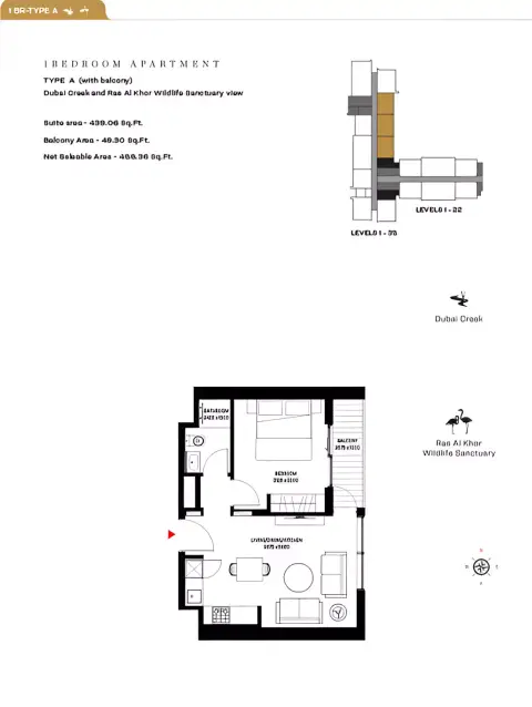 Sobha Creek Vistas Reserve floor plan, 1 Bed, 488–584 sq ft