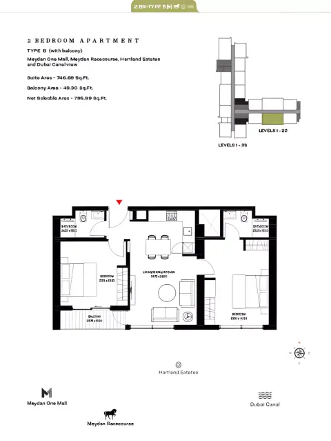 Sobha Creek Vistas Reserve floor plan, 2 Bed, 795–943 sq ft