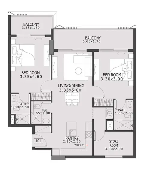Floor plan, 2 Bed