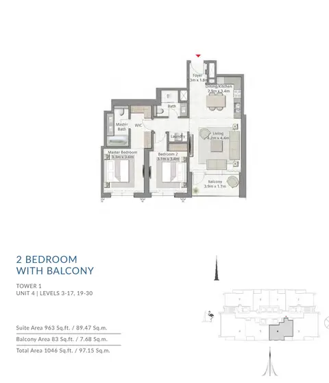 Floor plan, 2 Bed