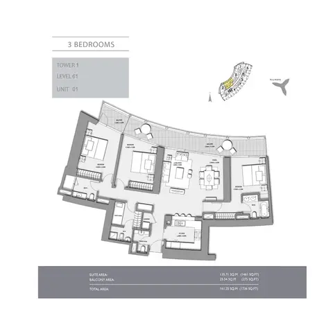 Floor plan, 3 Bed