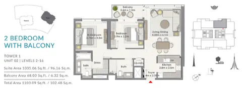 Floor plan, 2 Bed