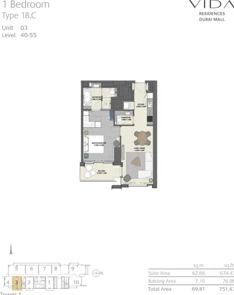 Floor plan, 1 Bed