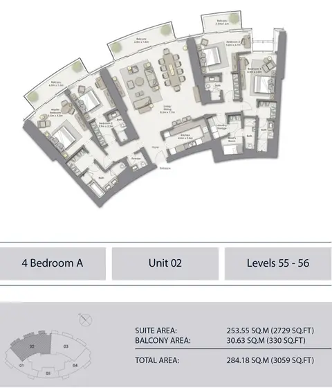 Floor plan, 4 Bed