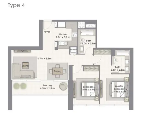 Floor plan, 2 Bed