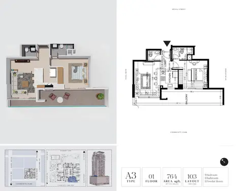 Floor plan, 1 Bed