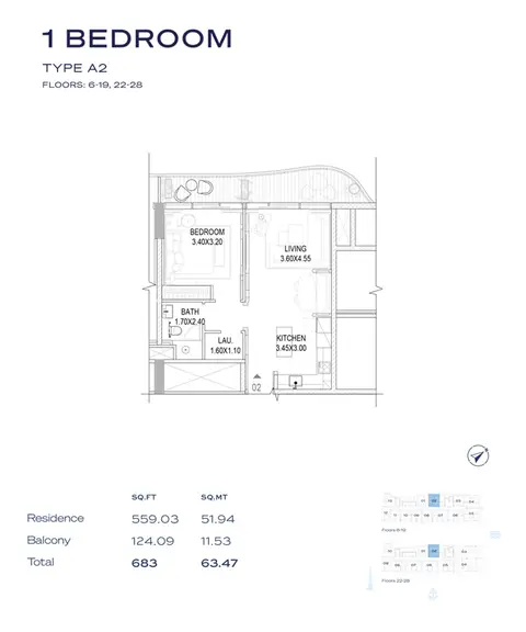 Floor plan, 1 Bed