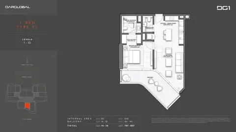 Floor plan, 1 Bed