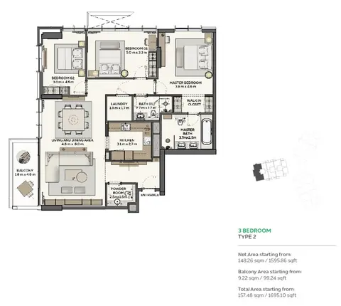 Floor plan, 3 Bed