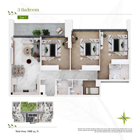 Floor plan, 3 Bed