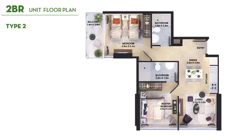 Floor plan, 2 Bed