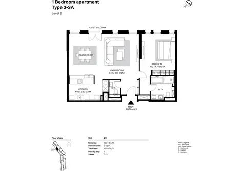 Floor plan, 1 Bed