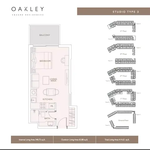 Oakley Square floor plan, Studio, 414–519 sq ft