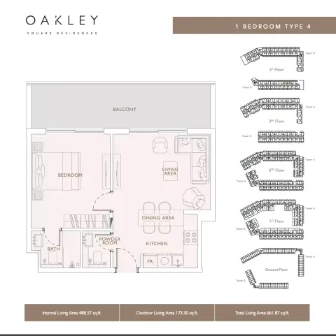 Oakley Square floor plan, 1 Bed, 661–1,004 sq ft