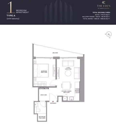 Floor plan, 1 Bed