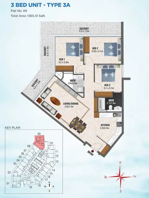 Floor plan, 3 Bed