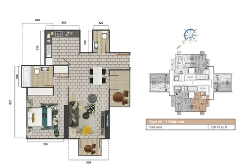 Floor plan, 1 Bed