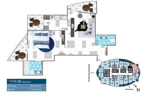 Floor plan, 1 Bed