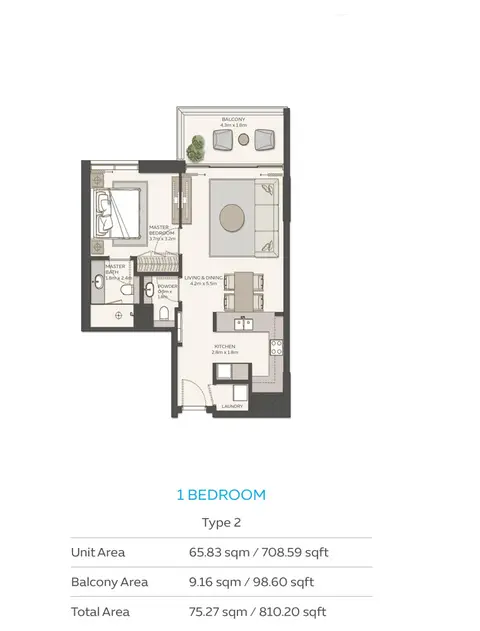 Floor plan, 1 Bed