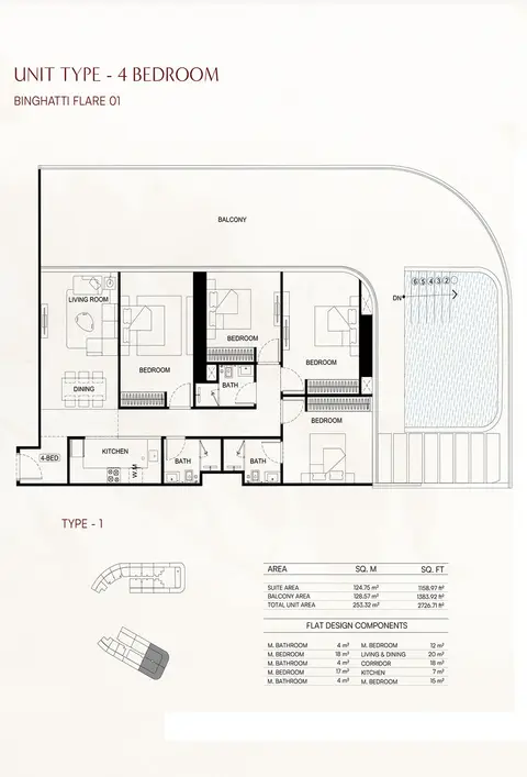 Floor plan, 4 Bed