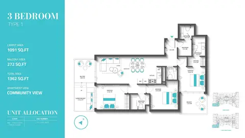 Floor plan, 3 Bed