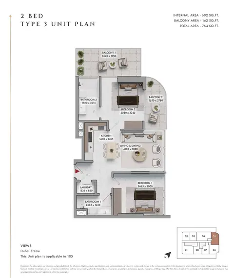 Floor plan, 2 Bed