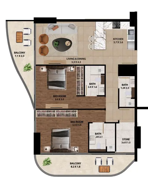Floor plan, 2 Bed