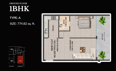 Floor plan, 1 Bed