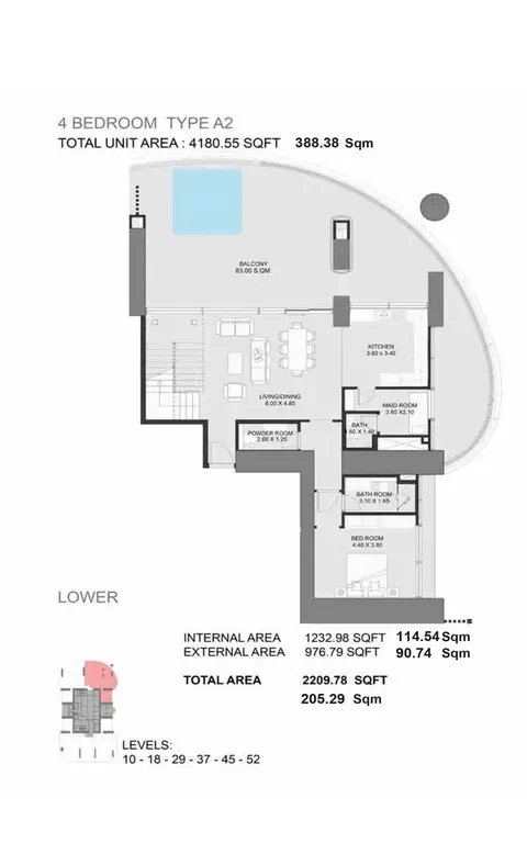 Floor plan, 4 Bed