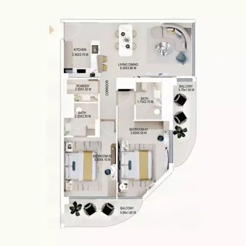 Floor plan, 2 Bed