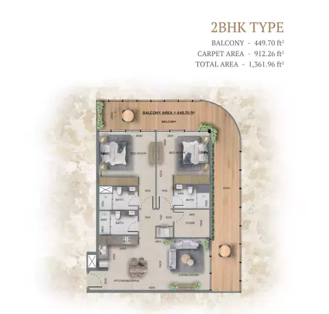 Floor plan, 2 Bed